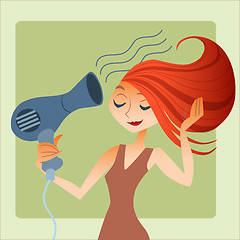 Image showing woman dries hair