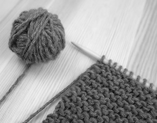 Image showing Closeup of garter stitch knitting and wool