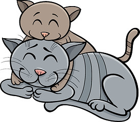Image showing happy cat and kitten cartoon