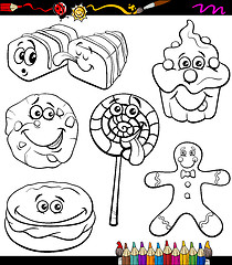 Image showing sweets set cartoon coloring book