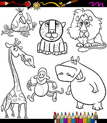 Image showing animals set cartoon coloring book