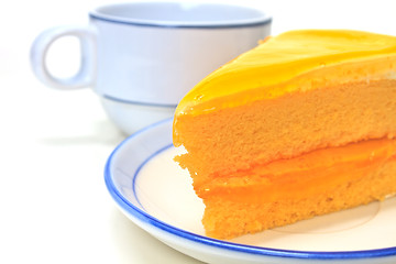 Image showing  Orange Cheesecake in plate on background