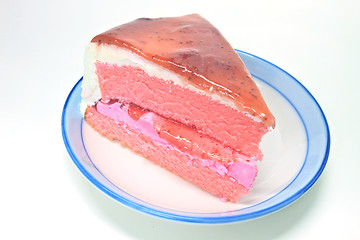 Image showing Strawberry cheesecake in plate on background