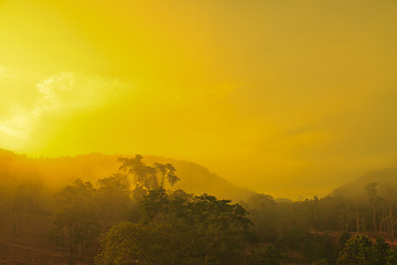 Image showing Autumn landscape at misty morning