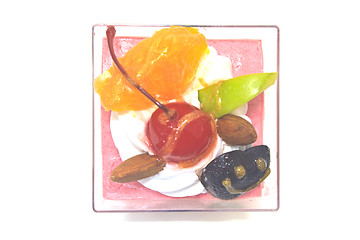 Image showing cupcake with cream and fruits