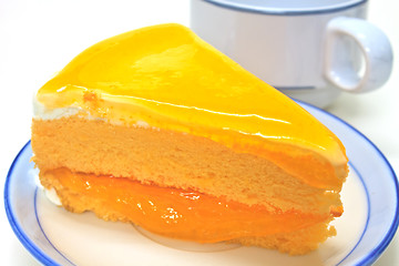 Image showing  Orange Cheesecake in plate on background