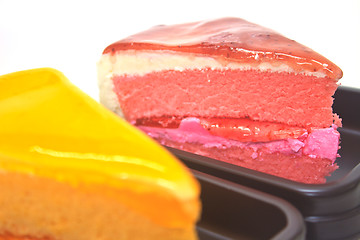 Image showing Dessert Orange Cheesecake with Strawberry cheesecake