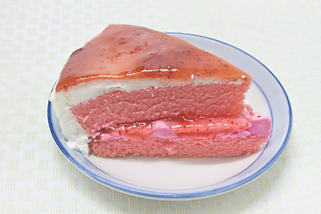 Image showing Strawberry cheesecake in plate on background