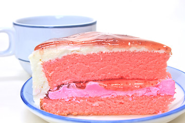 Image showing Strawberry cheesecake in plate on background