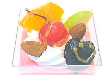 Image showing cupcake with cream and fruits