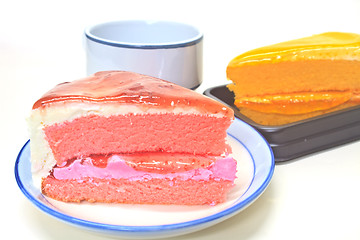 Image showing Dessert Orange Cheesecake with Strawberry cheesecake