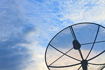 Image showing Satellite dish on sky sunset 