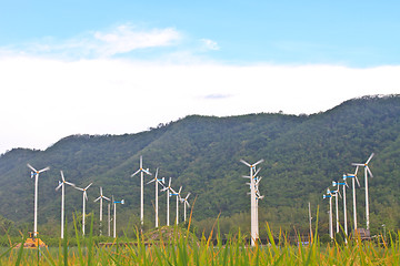 Image showing Wind turbines on a farm