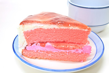 Image showing Strawberry cheesecake in plate on background