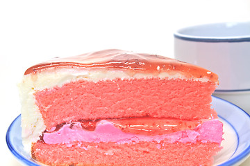 Image showing Strawberry cheesecake in plate on background