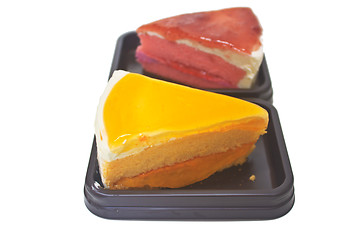 Image showing Dessert Orange Cheesecake with Strawberry cheesecake