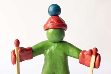 Image showing Green skier from plasticine 