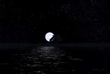 Image showing Moon in the sky with stars and water.