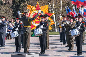 Image showing Military orchestra play on Victory Day parade