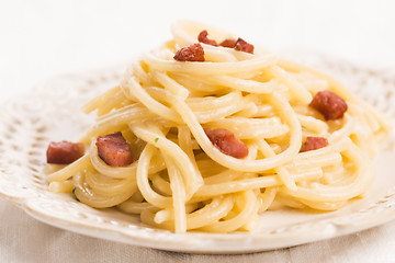 Image showing Spaghetti carbonara, a typical italian dish 