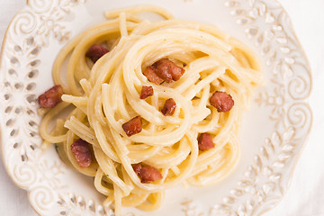 Image showing Spaghetti carbonara, a typical italian dish 