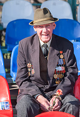 Image showing Elderly funny veteran of World War II