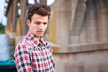 Image showing Handsome man outdoors over urban background