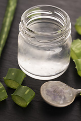 Image showing aloe vera juice with fresh leaves 