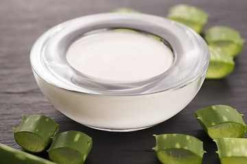 Image showing aloe vera - leaves and cream