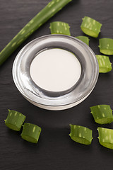 Image showing aloe vera - leaves and cream