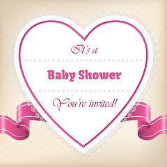 Image showing Baby shower greeting with heart and ribbon