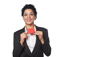 Image showing Business woman showing blank credit card