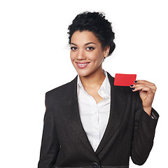 Image showing Business woman showing blank credit card