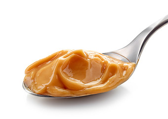 Image showing caramel pudding in a spoon