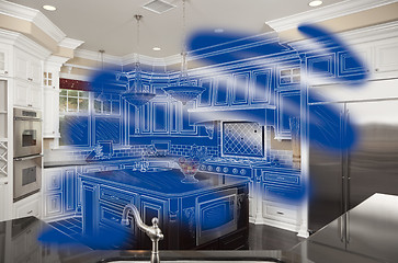 Image showing Beautiful Custom Kitchen Design Drawing and Photo Combination