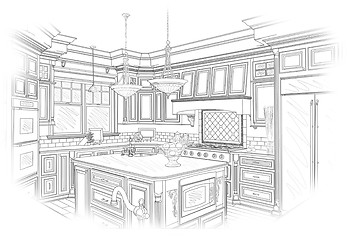 Image showing Black Custom Kitchen Design Drawing on White