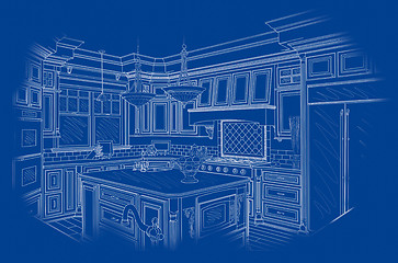 Image showing White Custom Kitchen Design Drawing on Blue