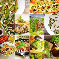 Image showing healthy and tasty Italian food collage