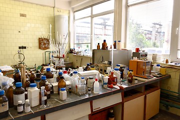 Image showing Laboratory with a lot of bottles