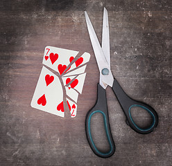 Image showing Concept of addiction, card with scissors