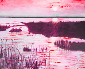 Image showing Original oil painting showing beautiful lake