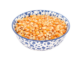 Image showing Popcorn maize in a blue and white china bowl