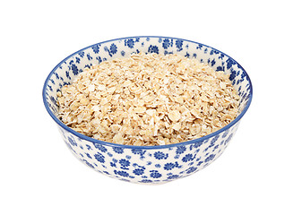 Image showing Porridge oats in a blue and white china bowl