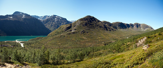 Image showing High resolution Besseggen Ridge panoramic view in Jotunheimen National Park, Norway