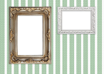 Image showing Picture frames on striped wall