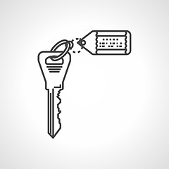 Image showing Black line vector icon for key with tag