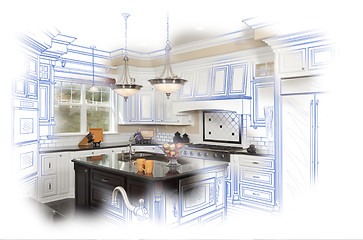 Image showing Beautiful Custom Kitchen Design Drawing and Photo Combination