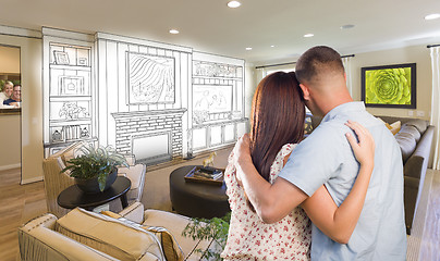 Image showing Young Military Couple Inside Custom Room and Design Drawing
