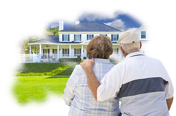 Image showing Daydreaming Senior Couple Over Custom Home Photo Thought Bubble