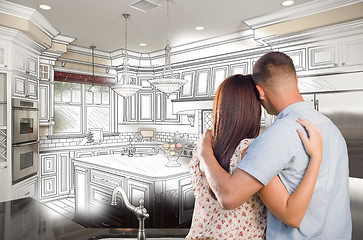 Image showing Young Military Couple Inside Custom Kitchen and Design Drawing C